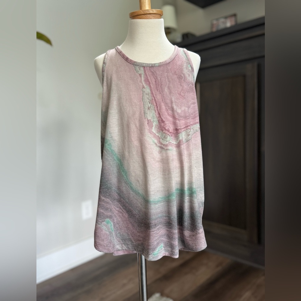 Colosseum Girls Large Pink and Green Swirl Tank Top